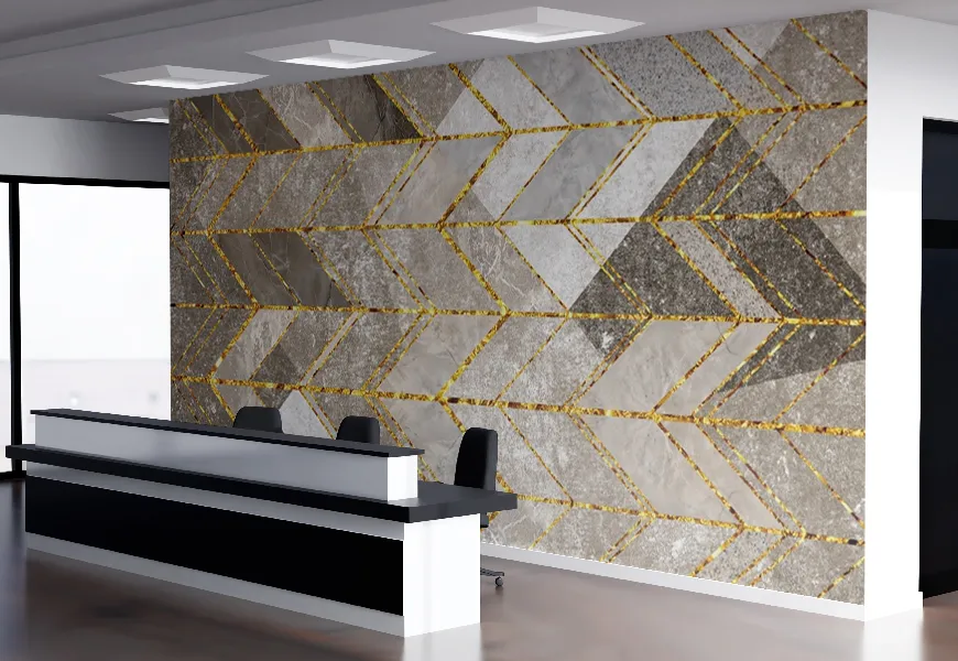 کاغذ دیواری سه بعدی دفتر کار طرح هندسی راه راه